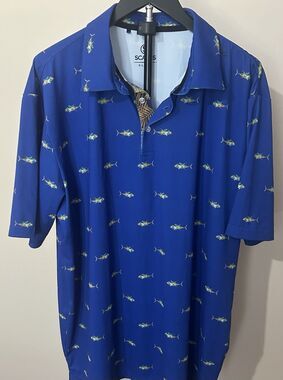 SCALES mens XL performance golf polo shirt sailfish Excellent Condition